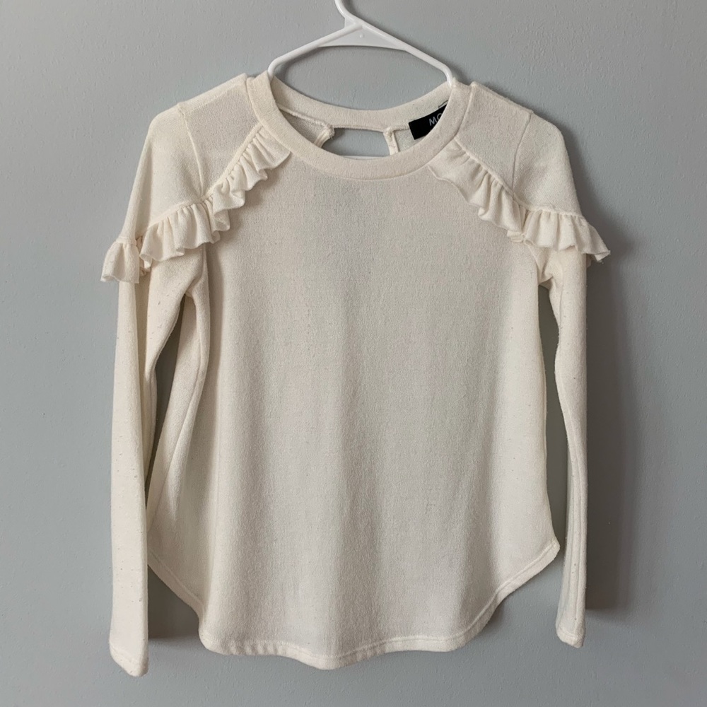 MOD ivory long sleeve ruffled sweater. Small